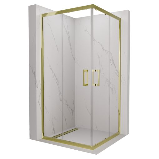 HD Elio Gold szögletes két tolóajtós zuhanykabin 6 mm vastag vízlepergető biztonsági üveggel, arany elemekkel, 190 cm magas