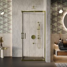 HD Elio Gold szögletes két tolóajtós zuhanykabin 6 mm vastag vízlepergető biztonsági üveggel, arany elemekkel, 190 cm magas