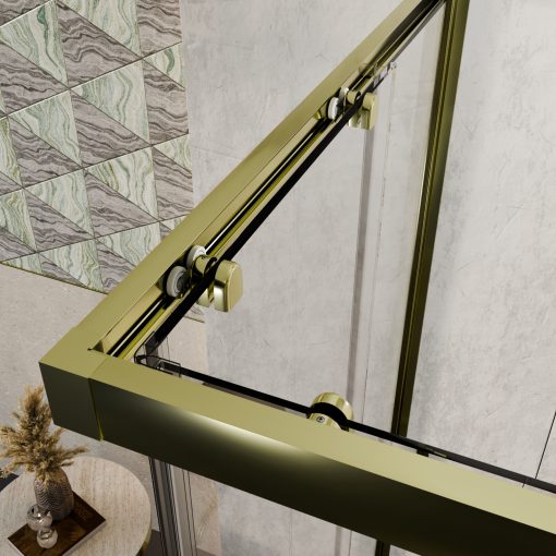 HD Elio Gold szögletes két tolóajtós zuhanykabin 6 mm vastag vízlepergető biztonsági üveggel, arany elemekkel, 190 cm magas