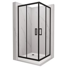 HD Elio Black 80x80 szögletes két tolóajtós zuhanykabin fehér magas zuhanytálcával és fekete szifonnal, fekete elemekkel, 190 cm magas