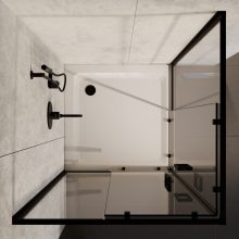 HD Elio Black 80x80 szögletes két tolóajtós zuhanykabin fehér magas zuhanytálcával és fekete szifonnal, fekete elemekkel, 190 cm magas