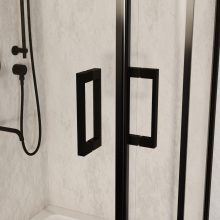 HD Elio Black 80x80 szögletes két tolóajtós zuhanykabin fehér magas zuhanytálcával és fekete szifonnal, fekete elemekkel, 190 cm magas