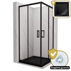   HD Elio Black 80x80 szögletes két tolóajtós zuhanykabin fekete slim zuhanytálcával és fekete szifonnal, fekete elemekkel, 190 cm magas