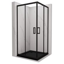 HD Elio Black 80x80 szögletes két tolóajtós zuhanykabin fekete slim zuhanytálcával és fekete szifonnal, fekete elemekkel, 190 cm magas