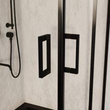 HD Elio Black 80x80 szögletes két tolóajtós zuhanykabin fekete slim zuhanytálcával és fekete szifonnal, fekete elemekkel, 190 cm magas