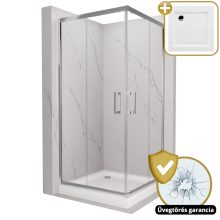 HD Elio 70x70 szögletes két tolóajtós zuhanykabin fehér magas zuhanytálcával és króm szifonnal, krómozott elemekkel, 190 cm magas