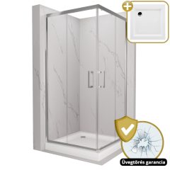   HD Elio 80x80 szögletes két tolóajtós zuhanykabin fehér magas zuhanytálcával és króm szifonnal, krómozott elemekkel, 190 cm magas