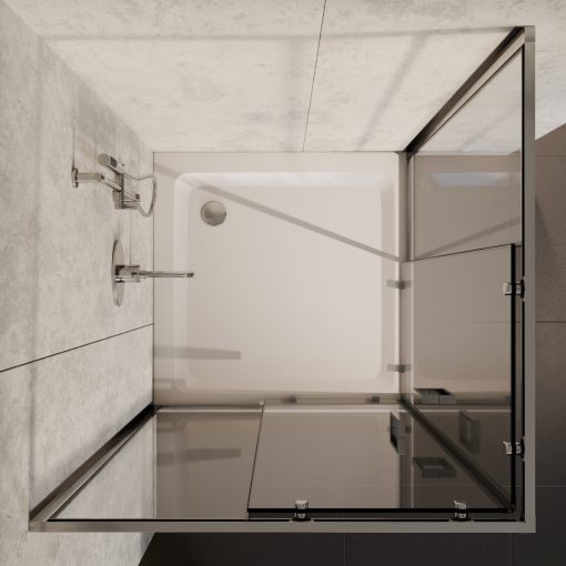 HD Elio 70x70 szögletes két tolóajtós zuhanykabin fehér magas zuhanytálcával és króm szifonnal, krómozott elemekkel, 190 cm magas