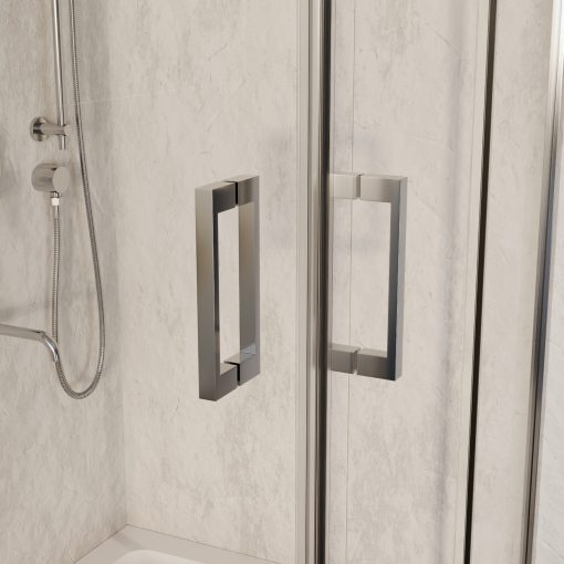 HD Elio 70x70 szögletes két tolóajtós zuhanykabin fehér magas zuhanytálcával és króm szifonnal, krómozott elemekkel, 190 cm magas