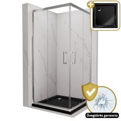   HD Elio 80x80 szögletes két tolóajtós zuhanykabin fekete slim zuhanytálcával és króm szifonnal, krómozott elemekkel, 190 cm magas
