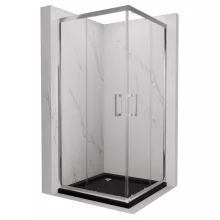 HD Elio 80x80 szögletes két tolóajtós zuhanykabin fekete slim zuhanytálcával és króm szifonnal, krómozott elemekkel, 190 cm magas