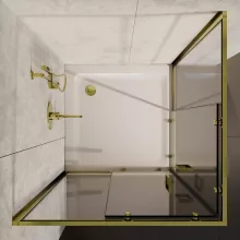 HD Elio Gold 70x70 szögletes két tolóajtós zuhanykabin fehér magas zuhanytálcával és arany szifonnal, arany elemekkel, 190 cm magas