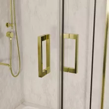 HD Elio Gold 70x70 szögletes két tolóajtós zuhanykabin fehér magas zuhanytálcával és arany szifonnal, arany elemekkel, 190 cm magas