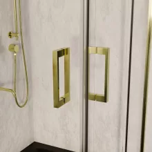 HD Elio Gold 80x80 szögletes két tolóajtós zuhanykabin fekete slim zuhanytálcával és arany szifonnal, arany elemekkel, 190 cm magas