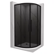 HD Fusion+ 80x80 íves két tolóajtós sötétített zuhanykabin fehér slim zuhanytálcával és fekete szifonnal, fekete színű elemekkel, 190 cm magas