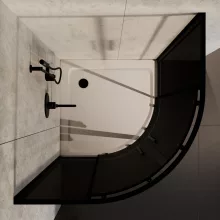 HD Fusion+ 80x80 íves két tolóajtós sötétített zuhanykabin fehér slim zuhanytálcával és fekete szifonnal, fekete színű elemekkel, 190 cm magas