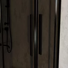 HD Fusion+ 80x80 íves két tolóajtós sötétített zuhanykabin fehér slim zuhanytálcával és fekete szifonnal, fekete színű elemekkel, 190 cm magas