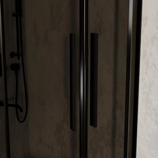 HD Fusion+ 80x80 íves két tolóajtós sötétített zuhanykabin fehér slim zuhanytálcával és fekete szifonnal, fekete színű elemekkel, 190 cm magas