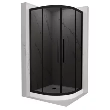 HD Fusion+ 90x90 íves két tolóajtós sötétített zuhanykabin fehér magas zuhanytálcával és fekete szifonnal, fekete színű elemekkel, 190 cm magas