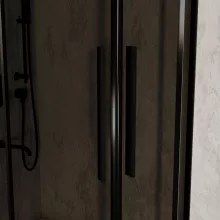 HD Fusion+ 90x90 íves két tolóajtós sötétített zuhanykabin fehér magas zuhanytálcával és fekete szifonnal, fekete színű elemekkel, 190 cm magas