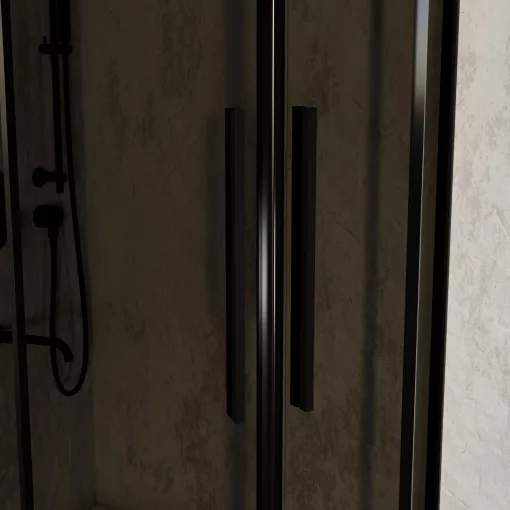 HD Fusion+ 90x90 íves két tolóajtós sötétített zuhanykabin fehér magas zuhanytálcával és fekete szifonnal, fekete színű elemekkel, 190 cm magas