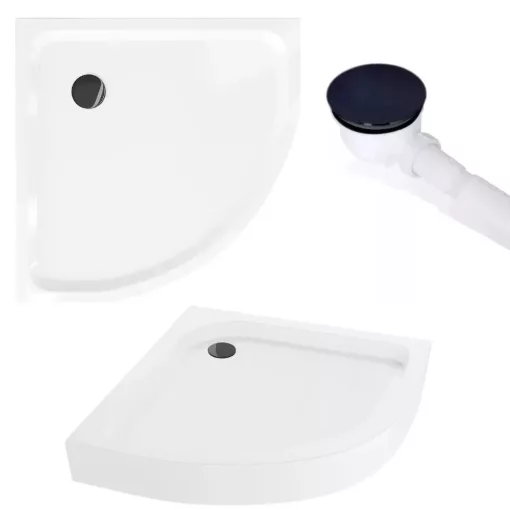 HD Fusion+ 90x90 íves két tolóajtós sötétített zuhanykabin fehér magas zuhanytálcával és fekete szifonnal, fekete színű elemekkel, 190 cm magas