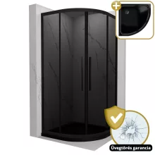HD Fusion+ 90x90 íves két tolóajtós sötétített zuhanykabin fekete slim zuhanytálcával és fekete szifonnal, fekete színű elemekkel, 190 cm magas