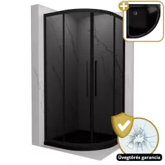   HD Fusion+ 80x80 íves két tolóajtós sötétített zuhanykabin fekete slim zuhanytálcával és fekete szifonnal, fekete színű elemekkel, 190 cm magas