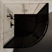 HD Fusion+ 90x90 íves két tolóajtós sötétített zuhanykabin fekete slim zuhanytálcával és fekete szifonnal, fekete színű elemekkel, 190 cm magas