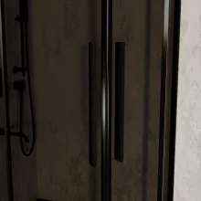 HD Fusion+ 90x90 íves két tolóajtós sötétített zuhanykabin fekete slim zuhanytálcával és fekete szifonnal, fekete színű elemekkel, 190 cm magas