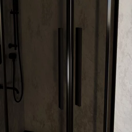 HD Fusion+ 90x90 íves két tolóajtós sötétített zuhanykabin fekete slim zuhanytálcával és fekete szifonnal, fekete színű elemekkel, 190 cm magas