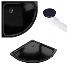 HD Fusion+ 90x90 íves két tolóajtós sötétített zuhanykabin fekete slim zuhanytálcával és fekete szifonnal, fekete színű elemekkel, 190 cm magas