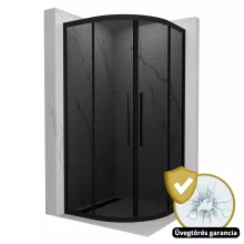HD Fusion+ 90x90 íves két tolóajtós sötétített zuhanykabin 6 mm vastag vízlepergető biztonsági üveggel, fekete színű elemekkel, 190 cm magas
