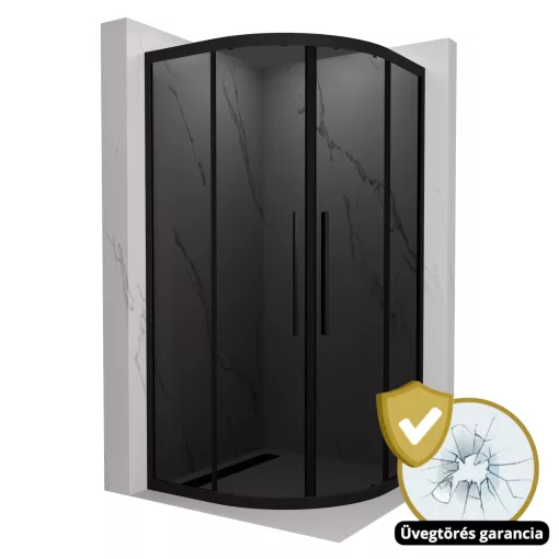 HD Fusion+ 90x90 íves két tolóajtós sötétített zuhanykabin 6 mm vastag vízlepergető biztonsági üveggel, fekete színű elemekkel, 190 cm magas