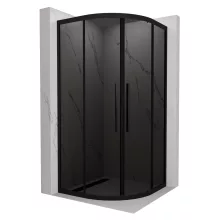 HD Fusion+ 90x90 íves két tolóajtós sötétített zuhanykabin 6 mm vastag vízlepergető biztonsági üveggel, fekete színű elemekkel, 190 cm magas