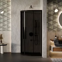 HD Fusion+ 90x90 íves két tolóajtós sötétített zuhanykabin 6 mm vastag vízlepergető biztonsági üveggel, fekete színű elemekkel, 190 cm magas