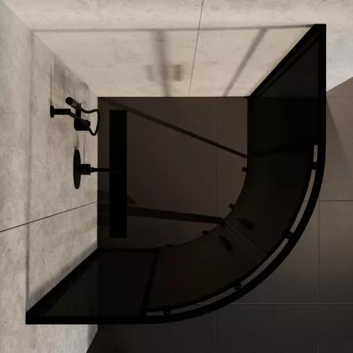 HD Fusion+ 90x90 íves két tolóajtós sötétített zuhanykabin 6 mm vastag vízlepergető biztonsági üveggel, fekete színű elemekkel, 190 cm magas