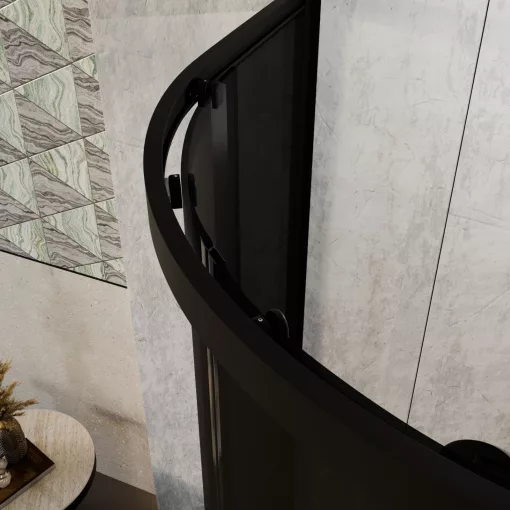 HD Fusion+ 90x90 íves két tolóajtós sötétített zuhanykabin 6 mm vastag vízlepergető biztonsági üveggel, fekete színű elemekkel, 190 cm magas