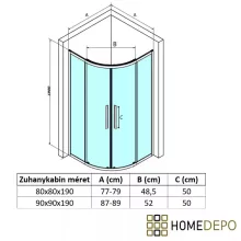 HD Fusion+ 90x90 íves két tolóajtós sötétített zuhanykabin 6 mm vastag vízlepergető biztonsági üveggel, fekete színű elemekkel, 190 cm magas