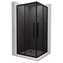 HD Fusion+ 100x100 szögletes két tolóajtós sötétített zuhanykabin fehér slim zuhanytálcával és fekete szifonnal, fekete színű elemekkel, 190 cm magas