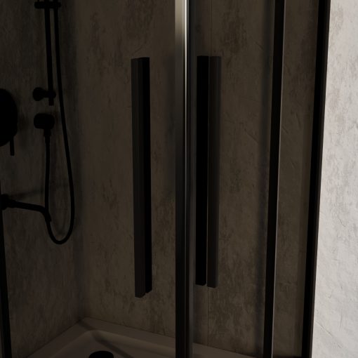 HD Fusion+ 100x100 szögletes két tolóajtós sötétített zuhanykabin fehér slim zuhanytálcával és fekete szifonnal, fekete színű elemekkel, 190 cm magas