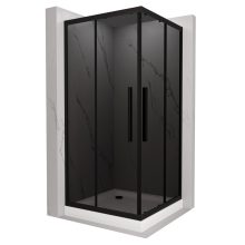 HD Fusion+ 70x70 szögletes két tolóajtós sötétített zuhanykabin fehér magas zuhanytálcával és fekete szifonnal, fekete színű elemekkel, 190 cm magas