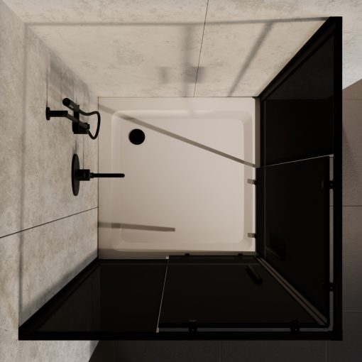 HD Fusion+ 70x70 szögletes két tolóajtós sötétített zuhanykabin fehér magas zuhanytálcával és fekete szifonnal, fekete színű elemekkel, 190 cm magas