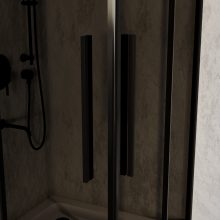 HD Fusion+ 70x70 szögletes két tolóajtós sötétített zuhanykabin fehér magas zuhanytálcával és fekete szifonnal, fekete színű elemekkel, 190 cm magas