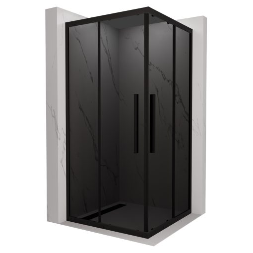 HD Fusion+ 100x100 szögletes két tolóajtós sötétített zuhanykabin 6 mm vastag vízlepergető biztonsági üveggel, fekete színű elemekkel, 190 cm magas