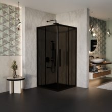 HD Fusion+ 100x100 szögletes két tolóajtós sötétített zuhanykabin 6 mm vastag vízlepergető biztonsági üveggel, fekete színű elemekkel, 190 cm magas
