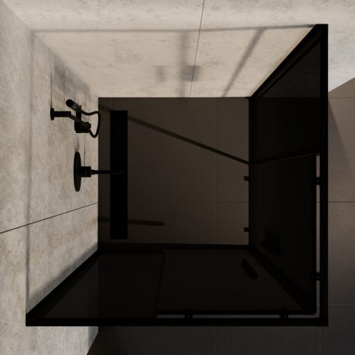 HD Fusion+ 100x100 szögletes két tolóajtós sötétített zuhanykabin 6 mm vastag vízlepergető biztonsági üveggel, fekete színű elemekkel, 190 cm magas
