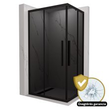 HD Fusion+ aszimmetrikus szögletes két tolóajtós sötétített zuhanykabin 6 mm vastag vízlepergető biztonsági üveggel, fekete színű elemekkel, 190 cm magas