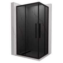 HD Fusion+ aszimmetrikus szögletes két tolóajtós sötétített zuhanykabin 6 mm vastag vízlepergető biztonsági üveggel, fekete színű elemekkel, 190 cm magas