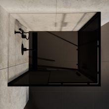 HD Fusion+ aszimmetrikus szögletes két tolóajtós sötétített zuhanykabin 6 mm vastag vízlepergető biztonsági üveggel, fekete színű elemekkel, 190 cm magas